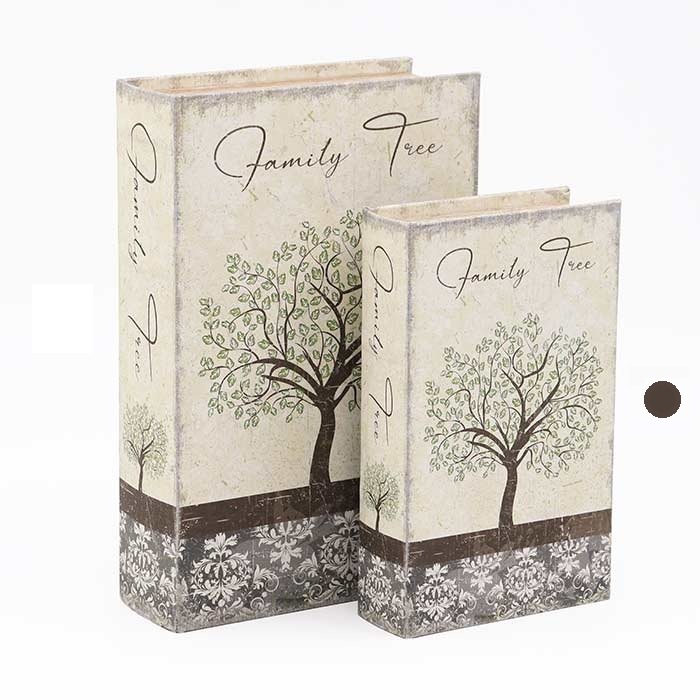 Scatola libro decorata con albero della famiglia con interno vellutato e chiusura magnetica